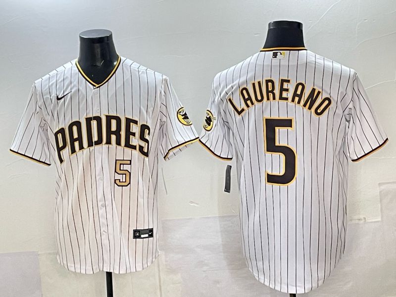 Men San Diego Padres #5 Laureano White Stripe Nike 2025 MLB Jersey 04